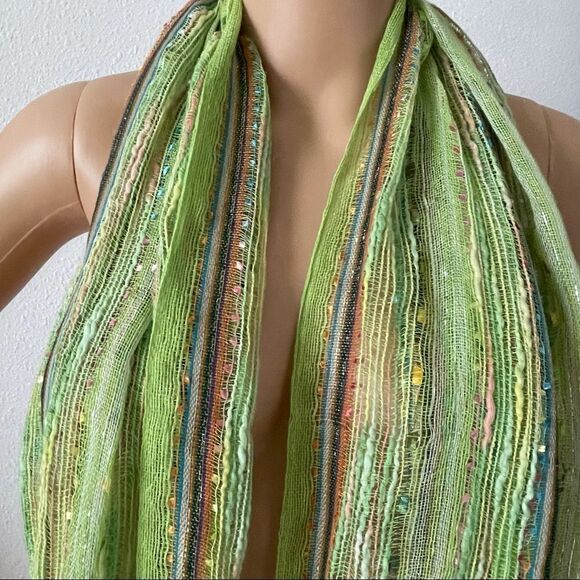 2 Chic Sparkly Scarf Green Pink Orange Blue Purple White With Fringe - Picture 2 of 10